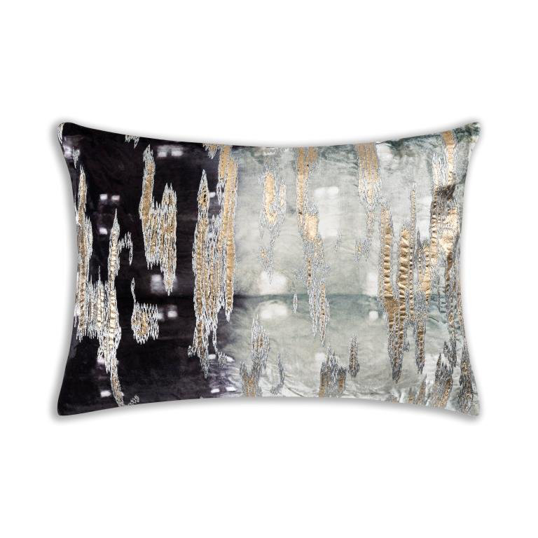 Boheme Pillow Cover & Insert, Charcoal/Gray/Gold, 14” H x 20” W, Rectangular