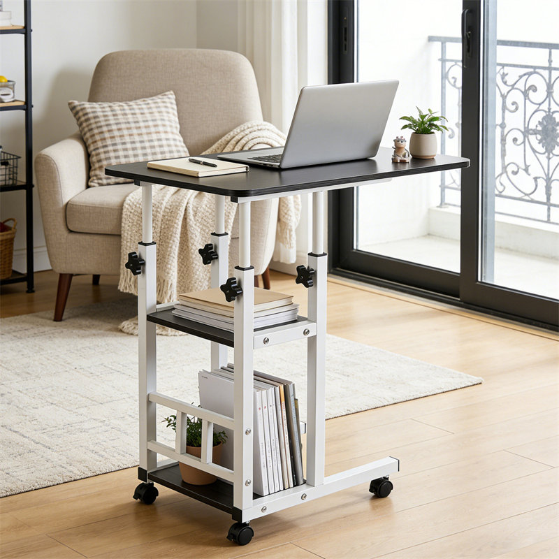 C Shaped End Table Height Adjustable, Couch Side Table with Charging Station