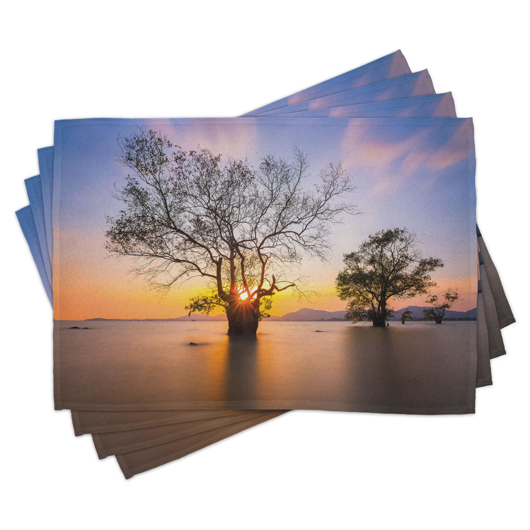 Platzdeckchen 4er-Set, Herbstbaumansicht Lebensraum, blau gelb