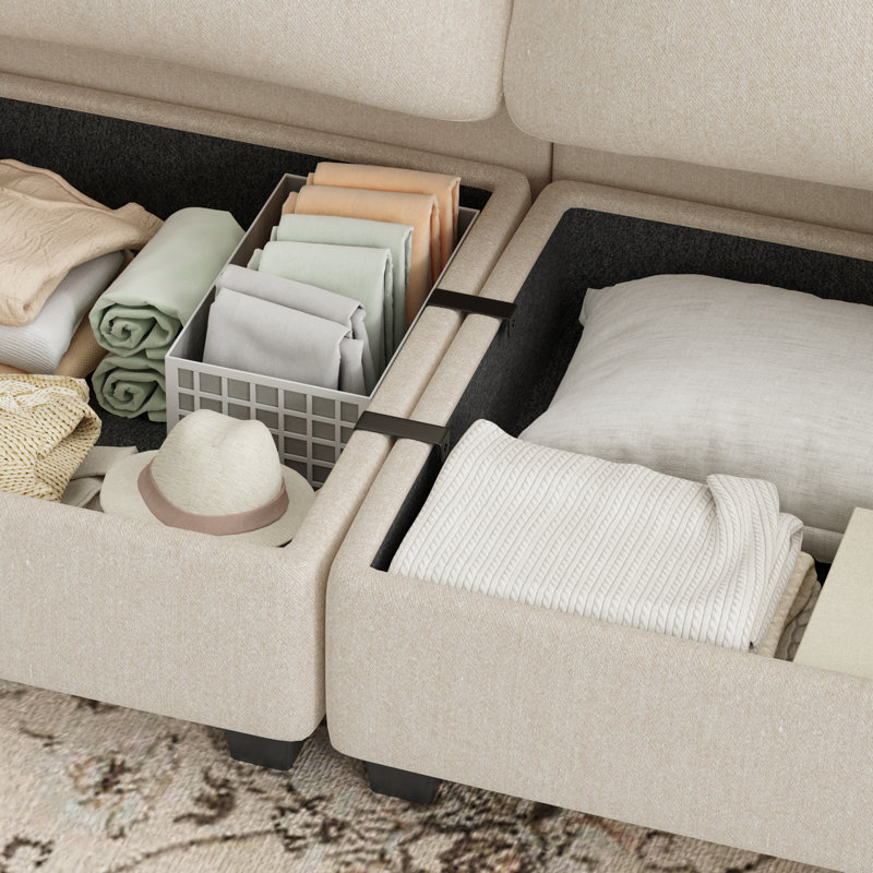 Canapé modulaire surdimensionné de 110 po à 3 places avec compartiment de rangement, Tissu beige
