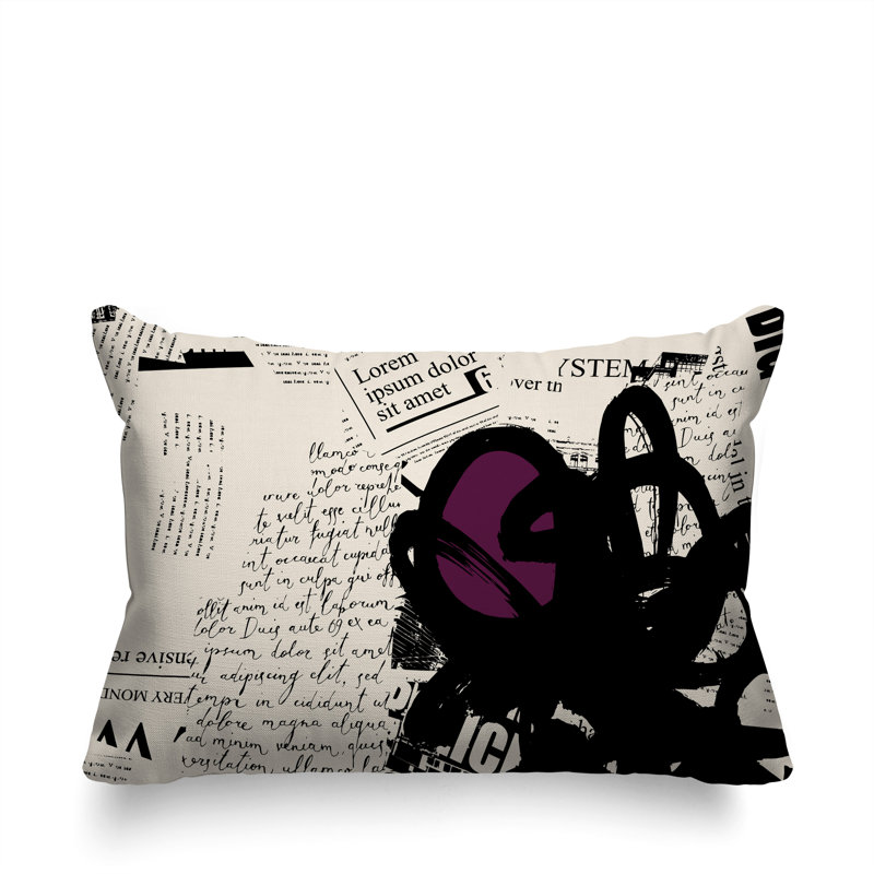 Oreiller rectangulaire réversible intérieur / extérieur Cena, H 14 po x l 20 po, Mauve / noir / blanc cassé