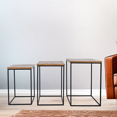 Dondie Square Modern Rustic Solid Wood and Metal Nesting End Tables - Set of 3