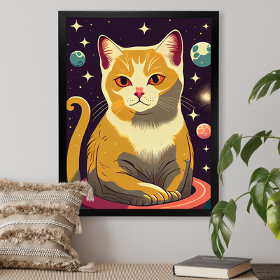 " Cute Yellow Cat Cartoon In Space "