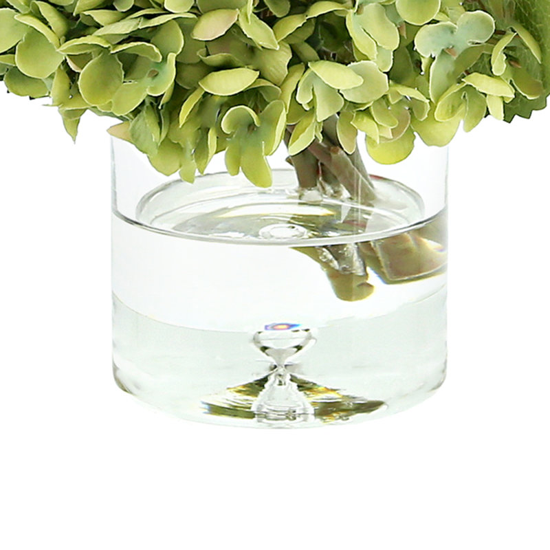 Hydrangeas in Glass Bubble Vase, Green, 14" x 13" 