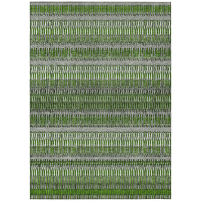 10' X 14' Green And Ivory Striped Washable Indoor Outdoor Area Rug