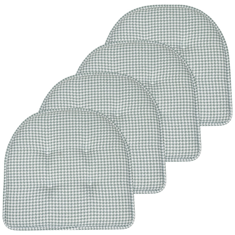 Houndstooth Stitch U Shaped Memory Foam 17" x 16" Chair Cushions, Pistachio, Set of 4