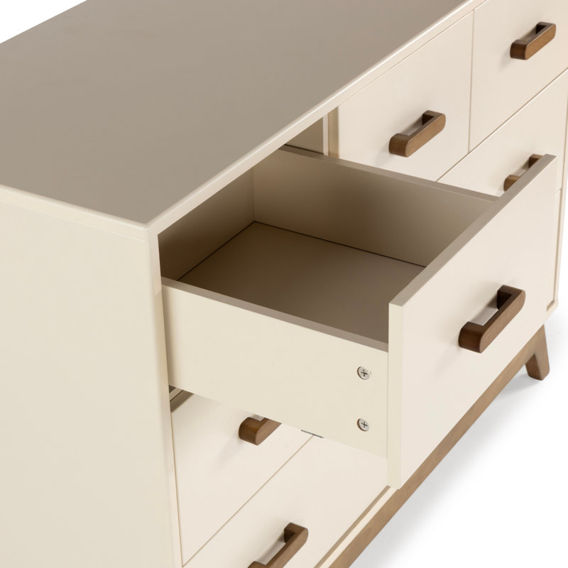 Commode Soho à 5 tiroirs, Lait d'amande / noyer