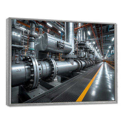 Monochrome Yellow Grey Industrial Pipeline III - Factories Wall Decor
