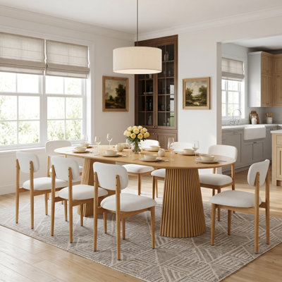 Ensemble de table de salle à manger en bois massif 79 po avec 8 chaises rembourrées Fabirc