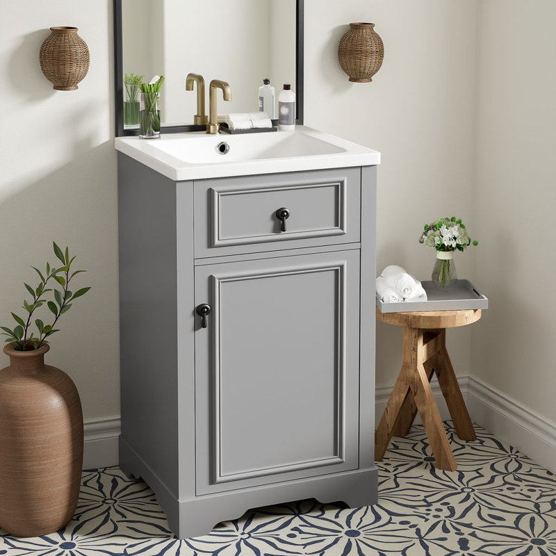 20" Freestanding Single Bathroom Vanity With Ceramic Sink & Soft-Close Door, Gray