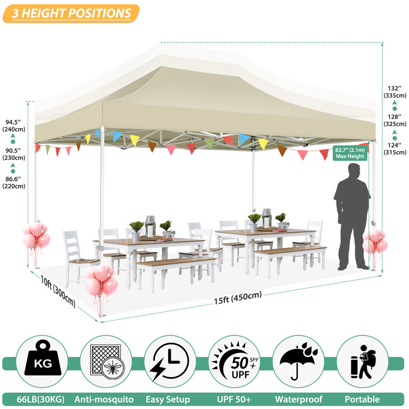 15 pi L 10 pi x Pavillon de jardin avec moustiquaire, Kaki