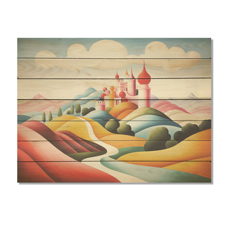 Multicolore Castles Mountain II - Châteaux sur bois, H 24 po x l 32 po
