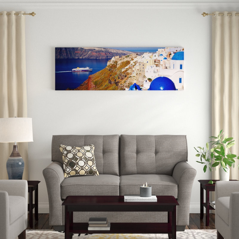 «Bâtiments dans une vallée, Santorini, Cyclades, Grèce», reproduction de photo sur toile, H 20 po x l 60 po x P 1,5 po