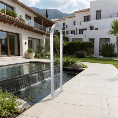 Rust-Proof Safety Grab Bar, U-Shaped Aluminum Pool & Dock Handrail, Easy Install with Base Plate & Hardware, Indoor/Outdoor Pools, Spas, Boats, Decks