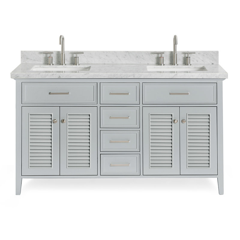 Ensemble de meuble-lavabo double 61 po Hamil, gris, Marbre blanc de Carrare, Forme rectangulaire