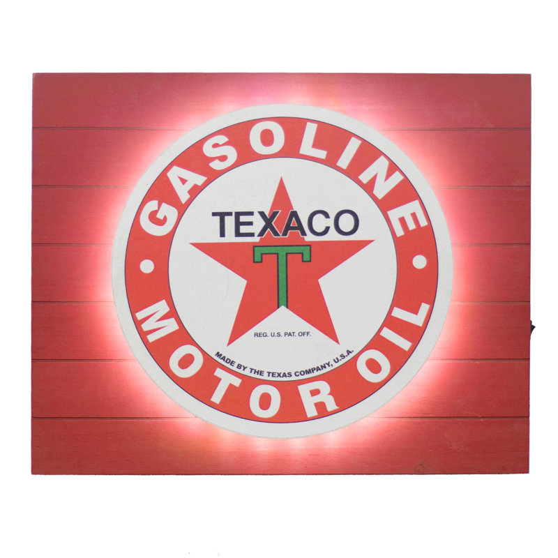 Vintage Texaco Gasoline Red Metal LED Wall Sign