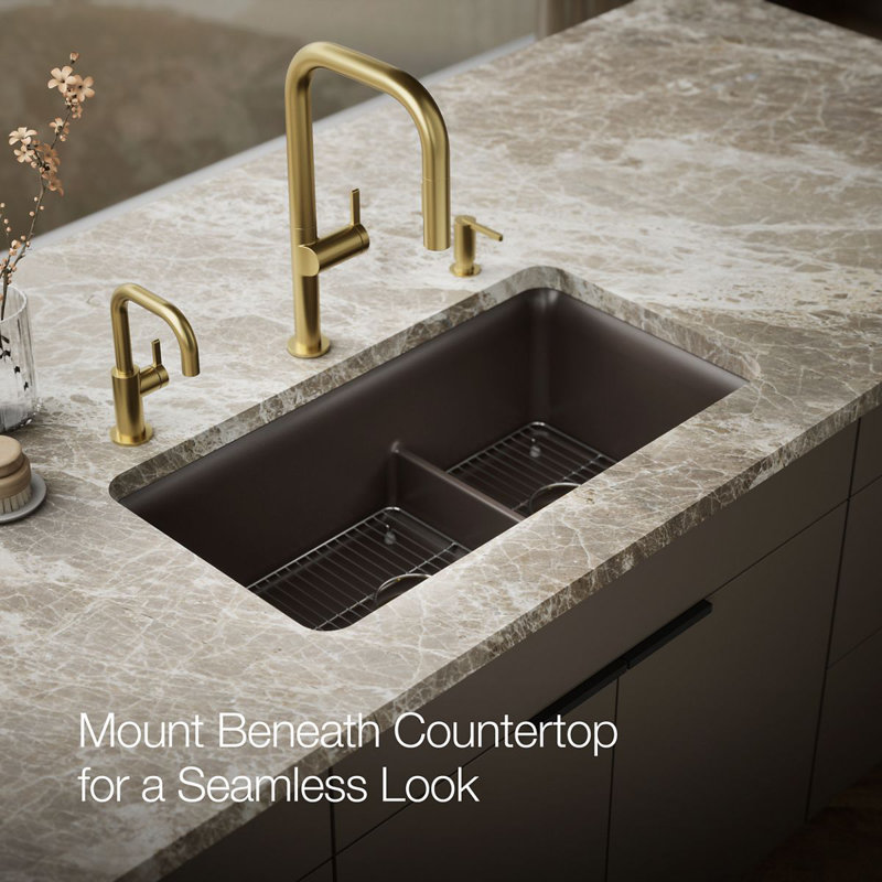 Cairn Smart Divide 33-1/2" Undermount Kitchen Sink, Brown