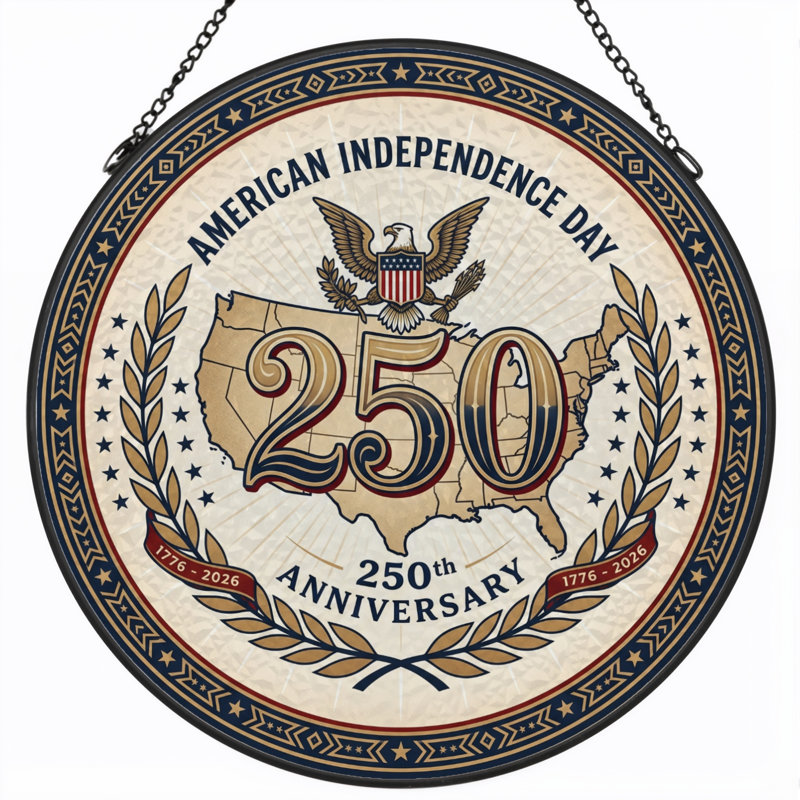 Panneau de fenêtre en verre pour décoration intérieure American Independent USA 250th Anniversary ， 7,8H, H 7,8 po