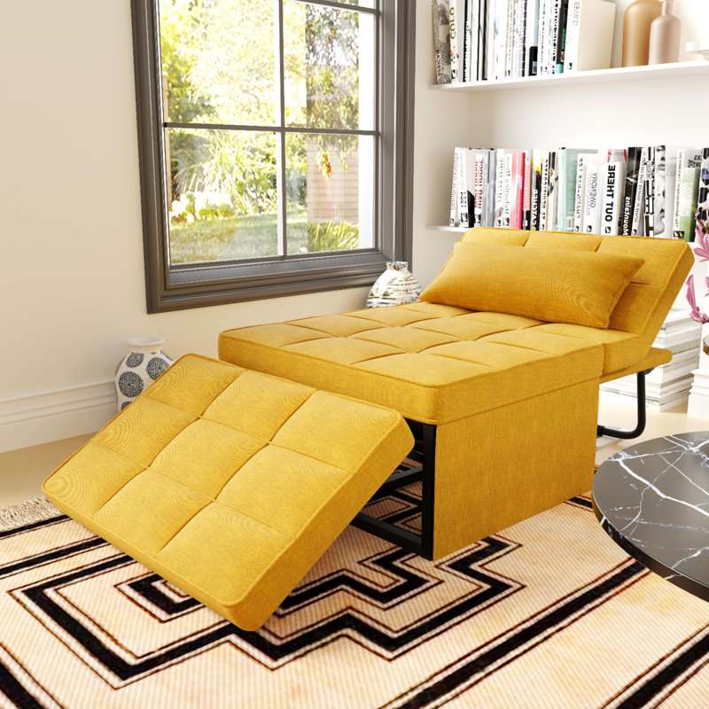 Chaliyah 71" Upholstered Convertible Sleeper Sofa, Yellow Chenille