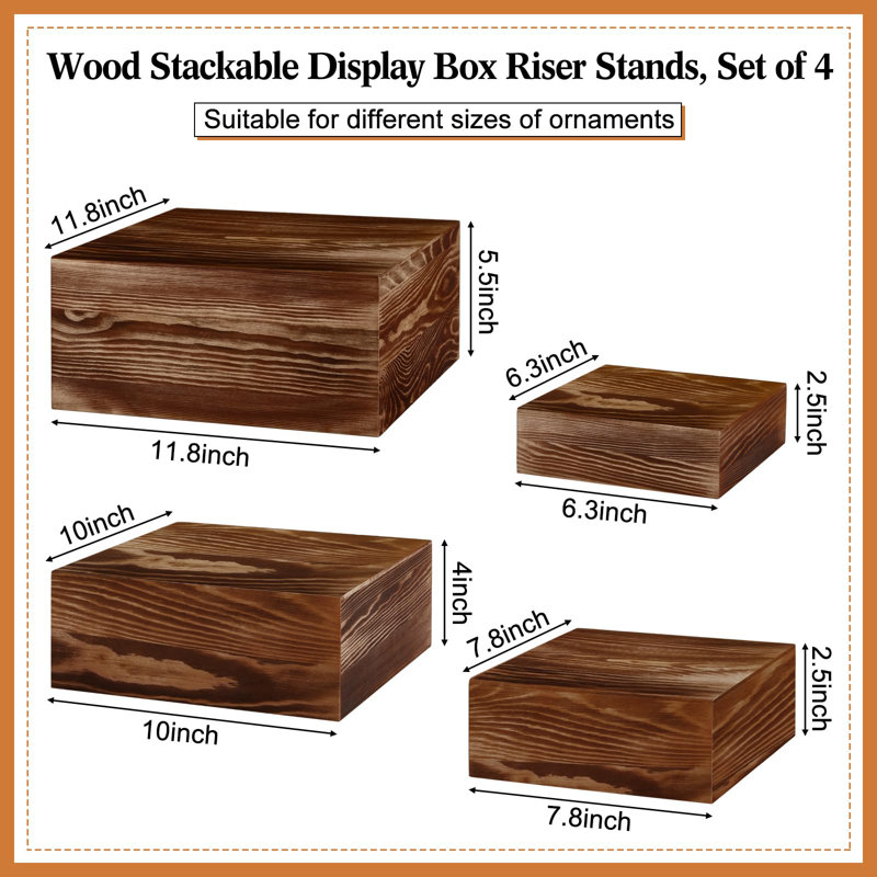 Set Of 4 Wood Display Risers Rustic Cupcake Stand Stackable