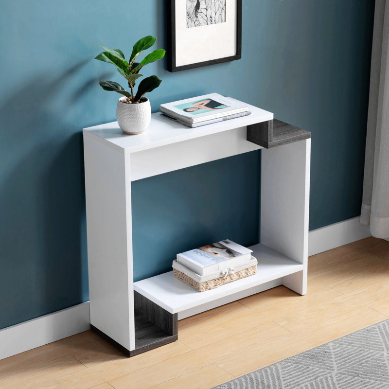 Contemporary Console Table With Two Open Shelves - White & Grey
