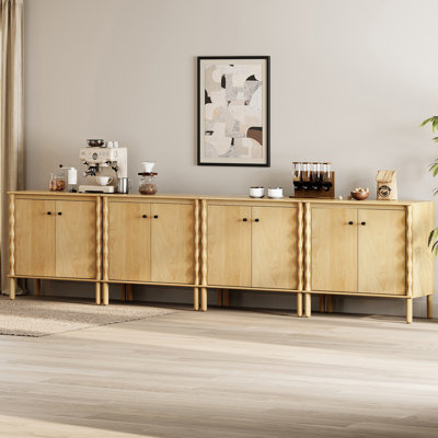 Buffet de porte avec pieds en bois massif et motif en relief fait à la main, chêne