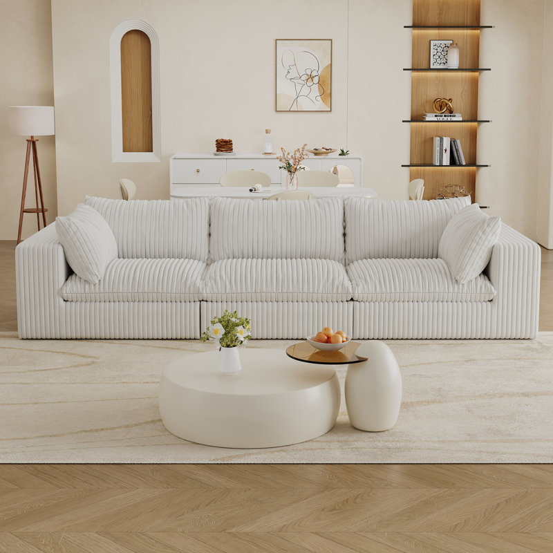 Canapé 118,2 pouces Cloud, H 24 po x l 118,2 po x P 39,4 po, 3, Blanc