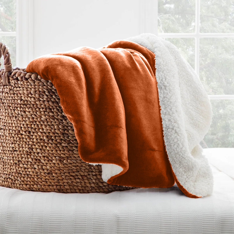 Reversible Soft Sherpa Fleece Fur Thick Dual Sided Blanket Throw, 150cm x 200cm, Rust