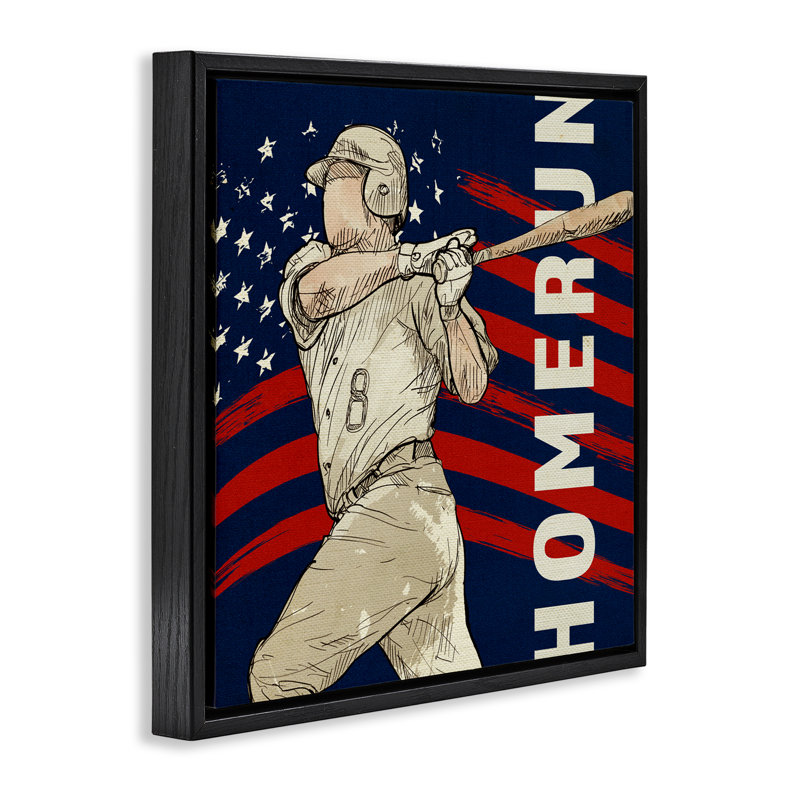 Cadre flottant Patriotic Home Run Baseballer, design par LightBoxJournal, Cadre flottant noir de jais, H 18 po x l 18 po