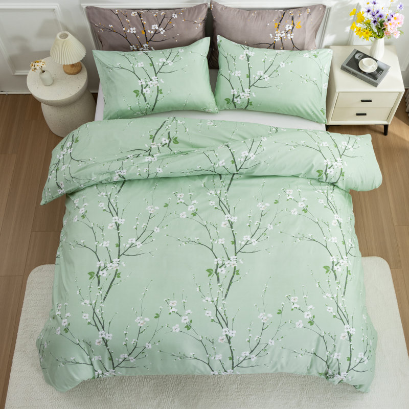 Microfiber Comforter Set, Twin XL Comforter + 4 Additional Pieces, Green Floral