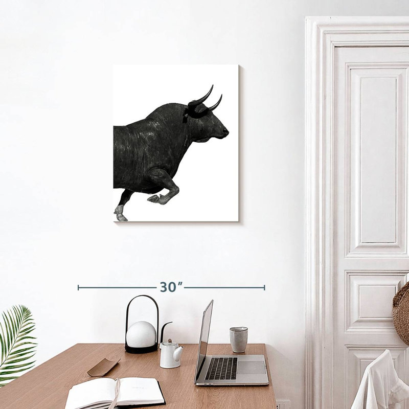 «Charging Black Bull» sur toile, H 25 po x l 20 po x P 1,25 po