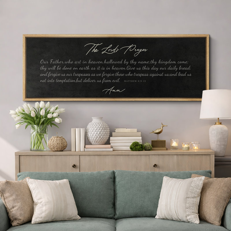 «The Lord's Prayer», œuvre d'art religieuse, décoration murale de salon, H 20 po x l 60 po, Naturel