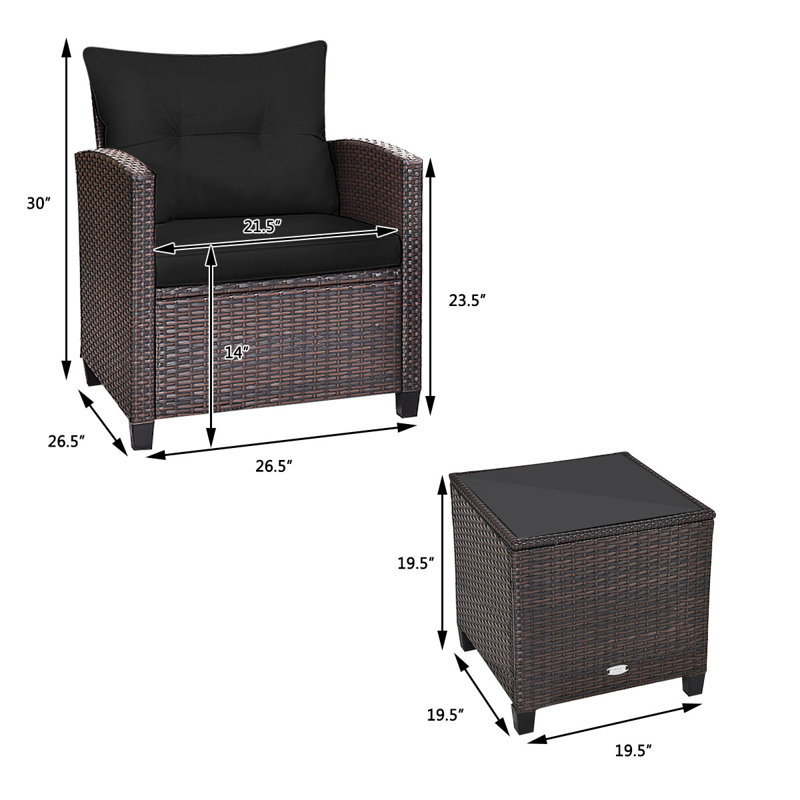 2 - Person Patio Conversation Set with Cushions, Black