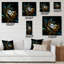 Horloge murale moderne avec fleur fractale brune et bleue en noir-1153706927