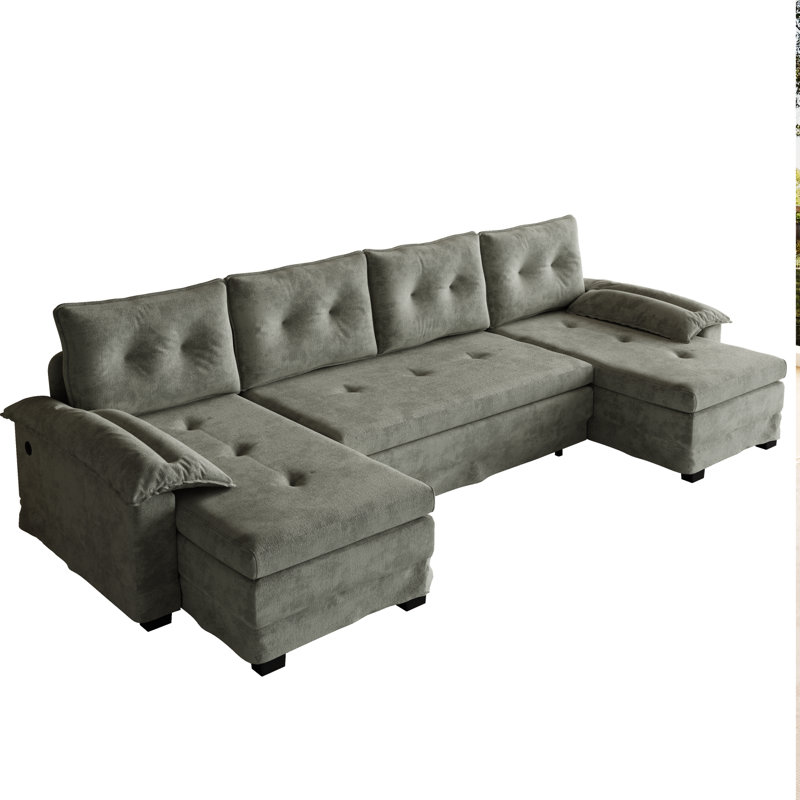 Multifunctional Sectionals, Chenille U Sleeper Modern Home Seating