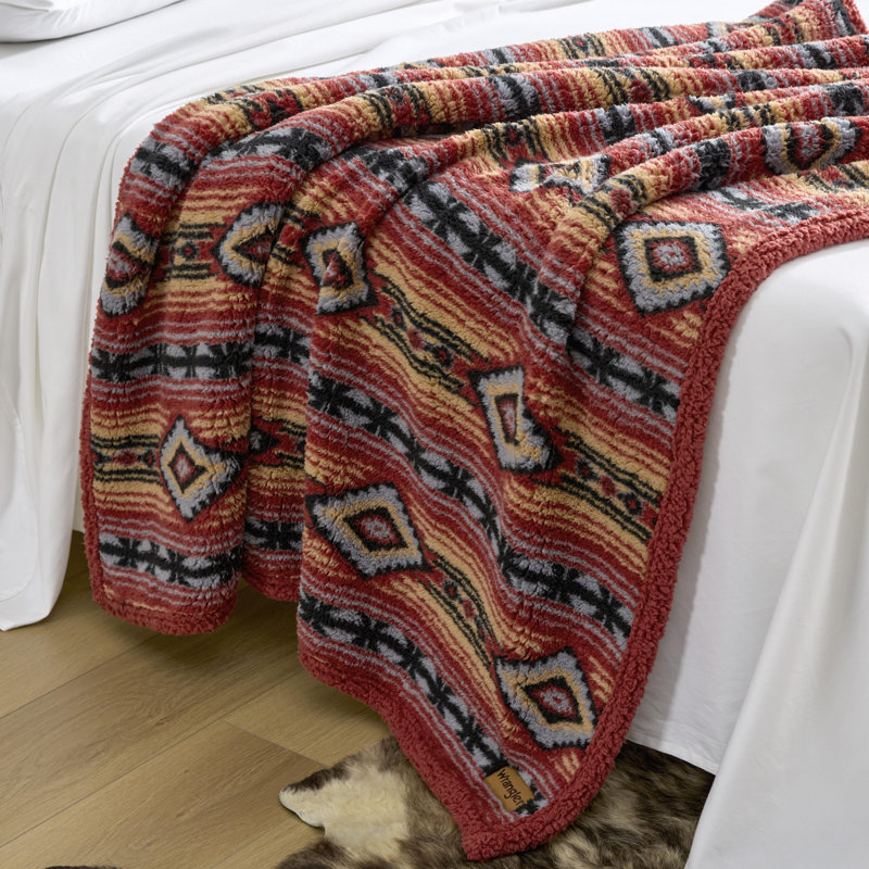 Wrangler Printed Plush Sherpa Throw Blanket, Anguston Red