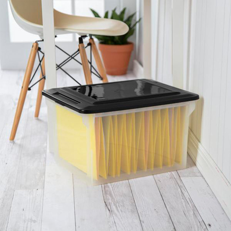 Sterilite Clear Stackable Plastic Storage Boxes with Black Lids, 4-Pack