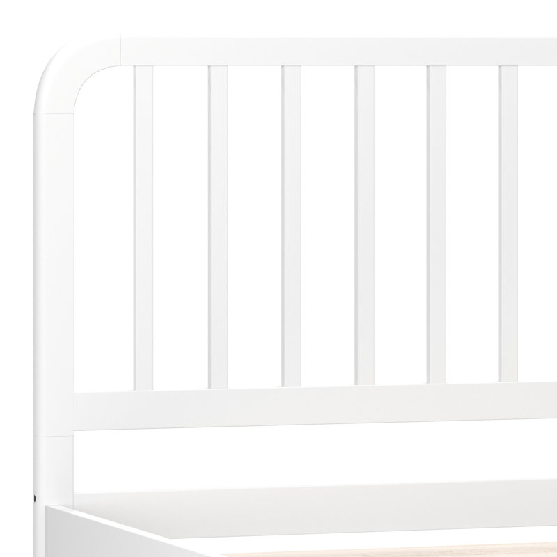 Aurey Wooden Platform Bed Frame With Slatted Headboard And Wood Slat Foundation, Full, White