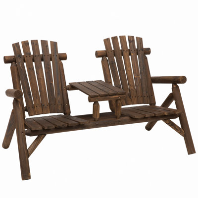 2-Seat Wooden Chair, Patio Bench With Table, Outdoor Loveseat Fire Pit Chair For Porch, Backyard, Deck, Carbonized