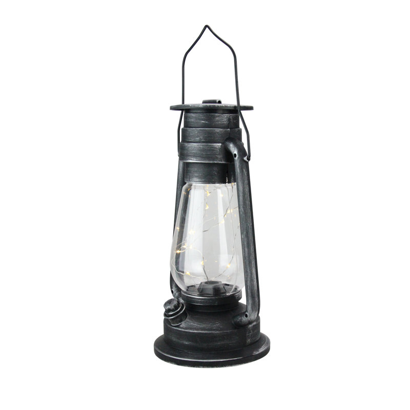 Lanterne traditionnelle 12 "en argent brossé noir avec micro lumières