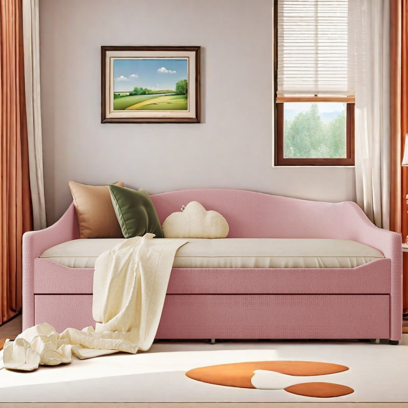 Taomi Upholstered Daybed with Light and Trundle, Full/Double, Pink