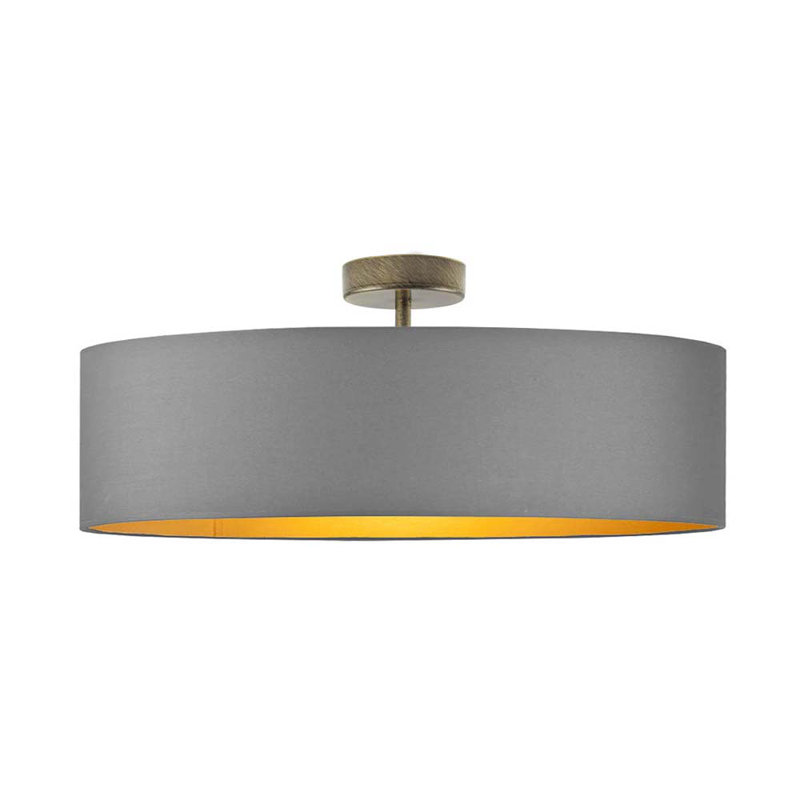Sundquist Fabric Semi Flush Mount, Gold, Grey