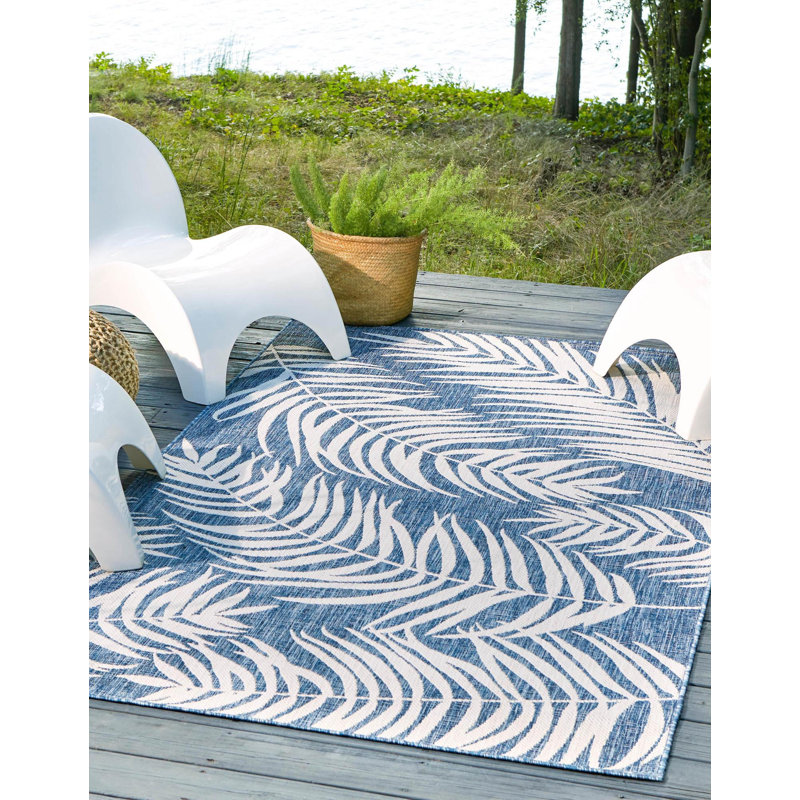 Tapis intérieur / extérieur bleu marine / ivoire Lorewood, Rectangle de 5 pi x 8 pi