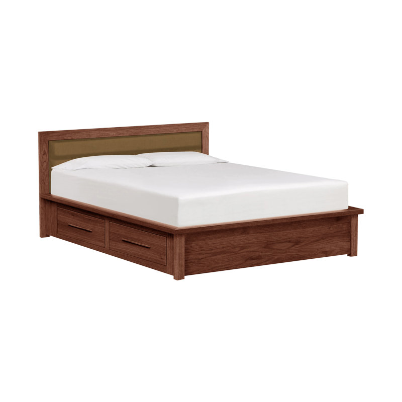 Lit avec rangement Moduluxe et tête de lit tapissier 35 po, Très grand lit, Noyer naturel, Onyx