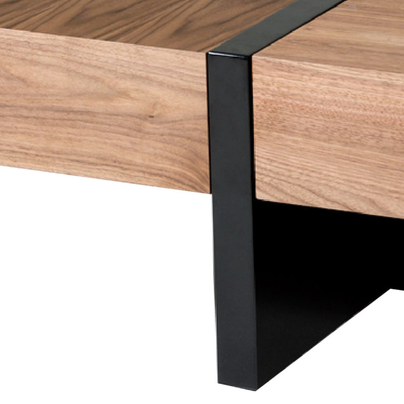 Table basse 39 po, 4 tiroirs, conception de casse-tête, brun, finition noire