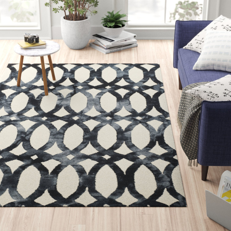 Tapis géométrique en laine / coton touffeté à la main Amekia