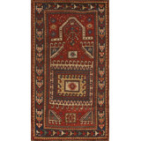 Late 19th Century Colorful Antique Tribal Geometric Caucasian Kazak Islamic Prayer Rug