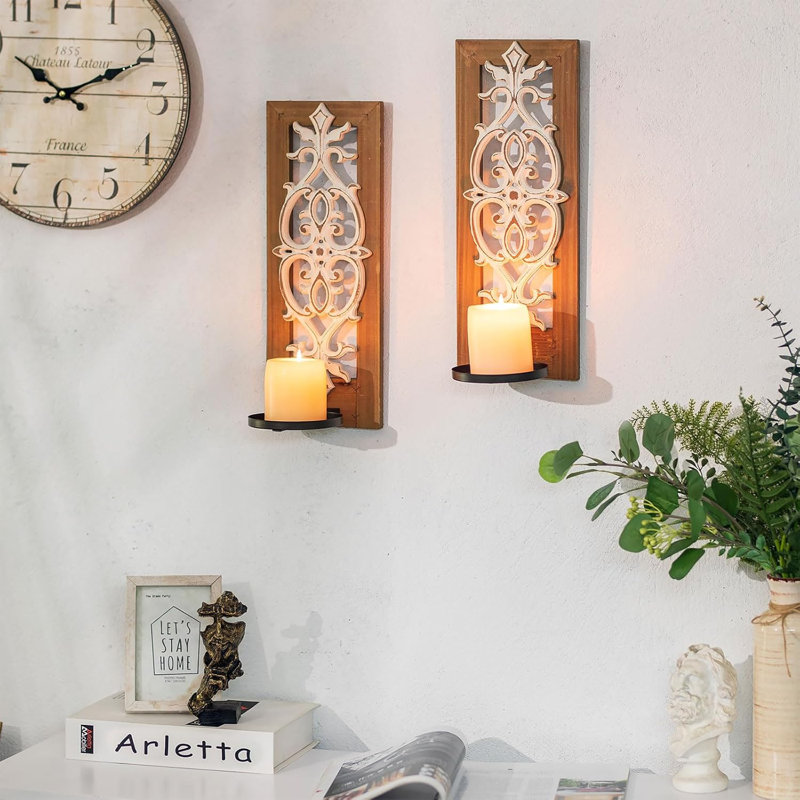 Farmhouse Wood Candle Sconces Wall Decor - Set of 2
