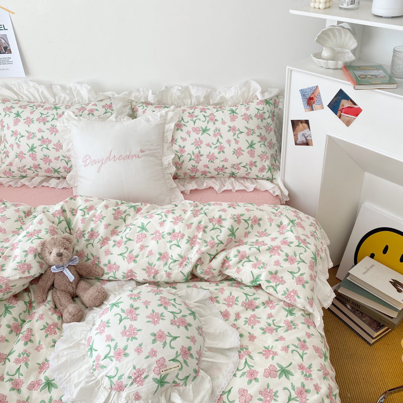 Chic 100% Cotton Flower Printed Duvet Cover Set, Floral 05, Queen Duvet Cover + 2 Standard Pillowcases