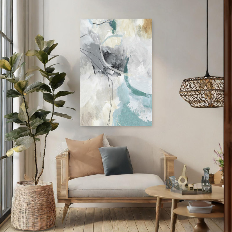 Art moderne minimaliste abstrait bleu sarcelle énigmatique III, H 48 po x l 32 po